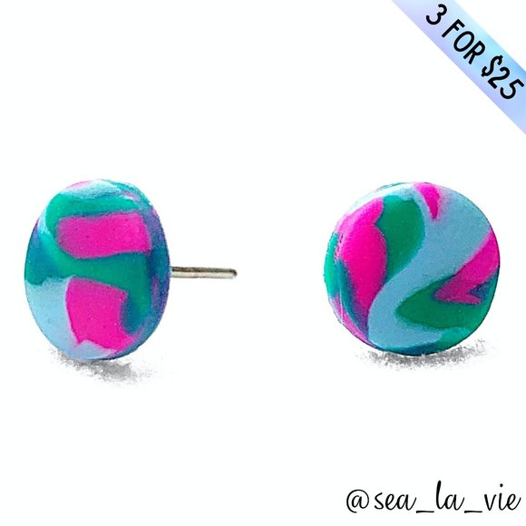 Sea La Vie Jewelry - 3/$25 Summer Shower Marbled Circle Polymer Clay Stud Earrings